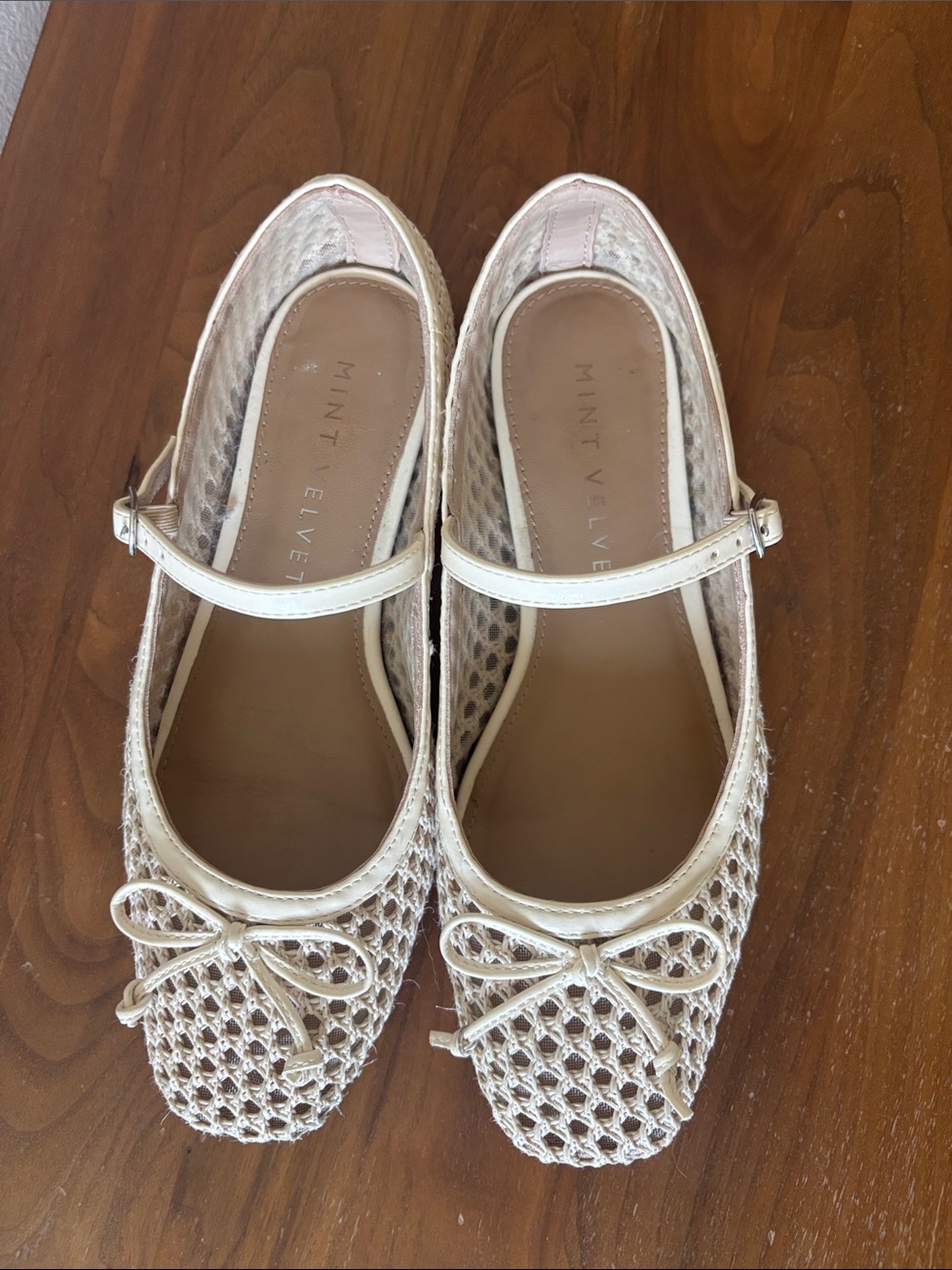 Mint Velvet Cream Crochet Mary Jane Flats